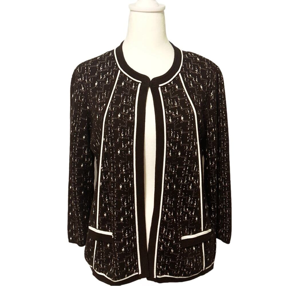 Vintage Jones Studio Sweater Cardigan Jacket Large Black & White‎ Open Front